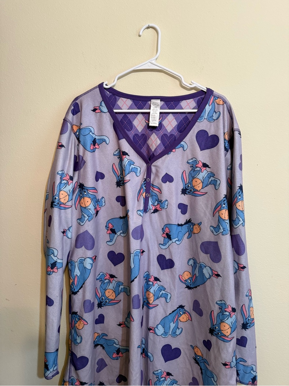 Disney Store Eeyore Purple Heart Long Sleeve Nightshirt 3x - Picture 3 of 4